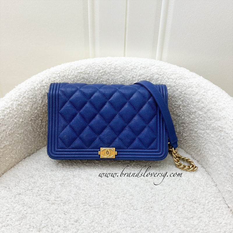 Chanel Boy Wallet on Chain WOC in Blue Caviar and AGHW