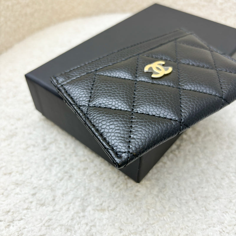 Chanel Classic Flat Card Holder in Black Caviar and GHW