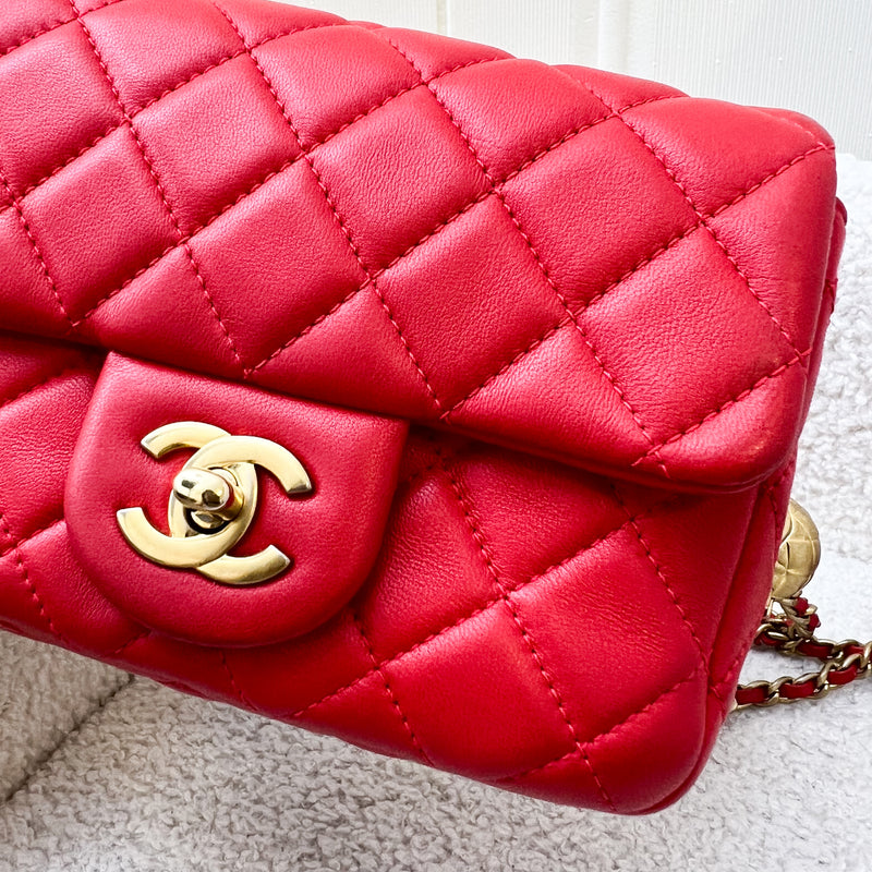 Chanel Pearl Crush Mini Square Flap in Red Lambskin and AGHW