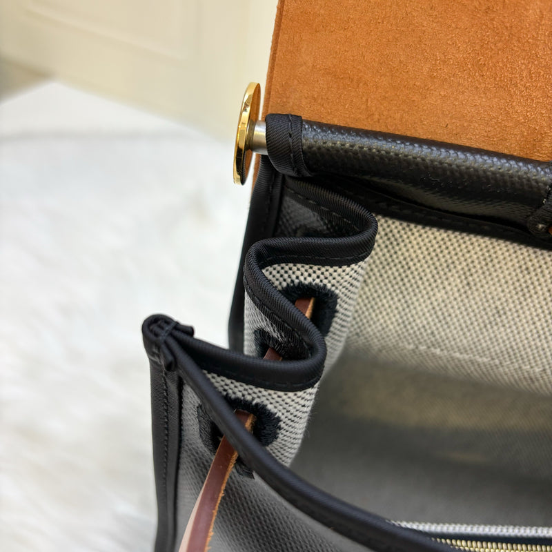 Hermes Herbag Zip 31 in Noir and Ecru / Noir Canvas, Fauve Leather and GHW