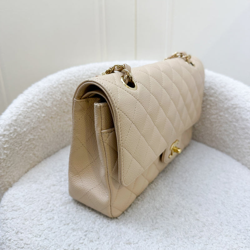 Chanel Medium Classic Flap CF in Beige Caviar and GHW