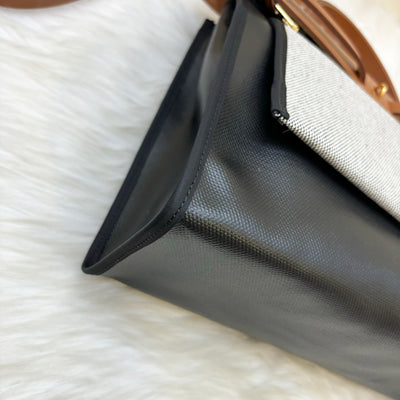 Hermes Herbag Zip 31 in Noir and Ecru / Noir Canvas, Fauve Leather and GHW