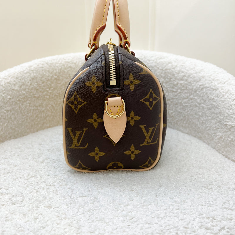 LV Speedy Bandouliere 20 in Monogram Canvas and Beige Patterned Strap