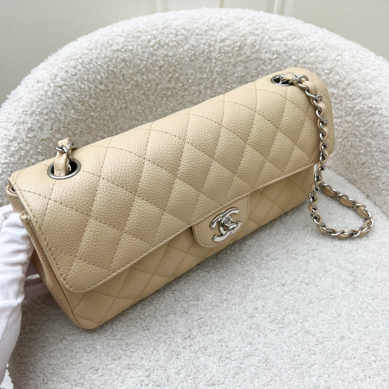 Chanel East West Flap Bag in Beige Caviar and SHW