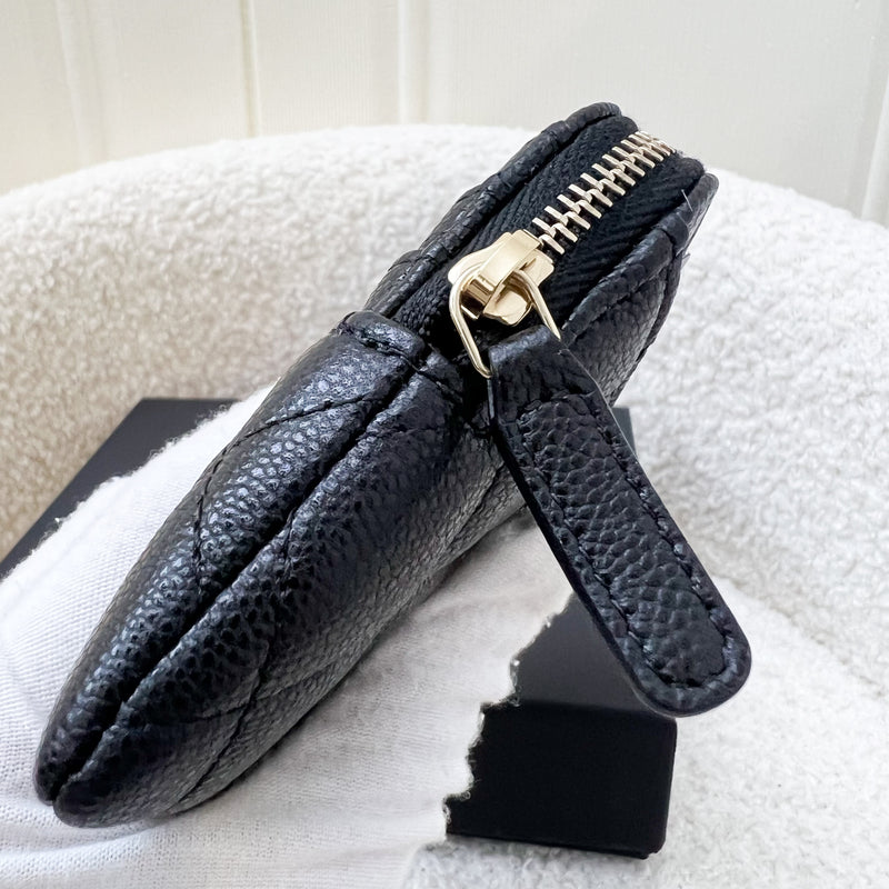 Chanel Zipped Square Compact Wallet / Card Holder in Black Caviar and LGHW