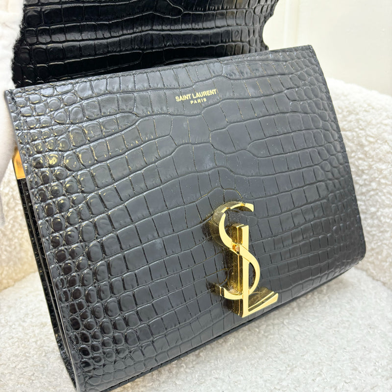 Saint Laurent Mini Cassandra Top Handle Bag in Crocodile Embossed Leather GHW