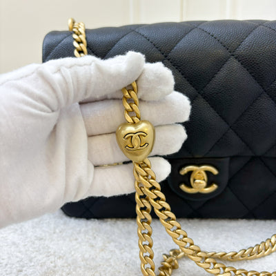 Chanel 24P Heart Adjustable Chain Small / Medium 24cm Flap Bag in Black Caviar AGHW