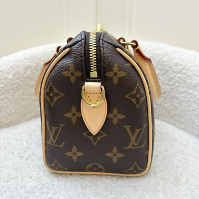 LV Speedy Bandouliere 20 in Monogram Canvas and Adjustable Beige Patterned Strap