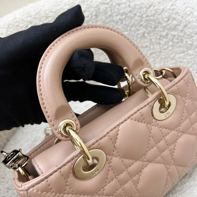 Dior Micro Lady D-Joy Bag in Rose des Vents Cannage Lambskin and LGHW (Model: S0910ONGE, Colour: M49P)