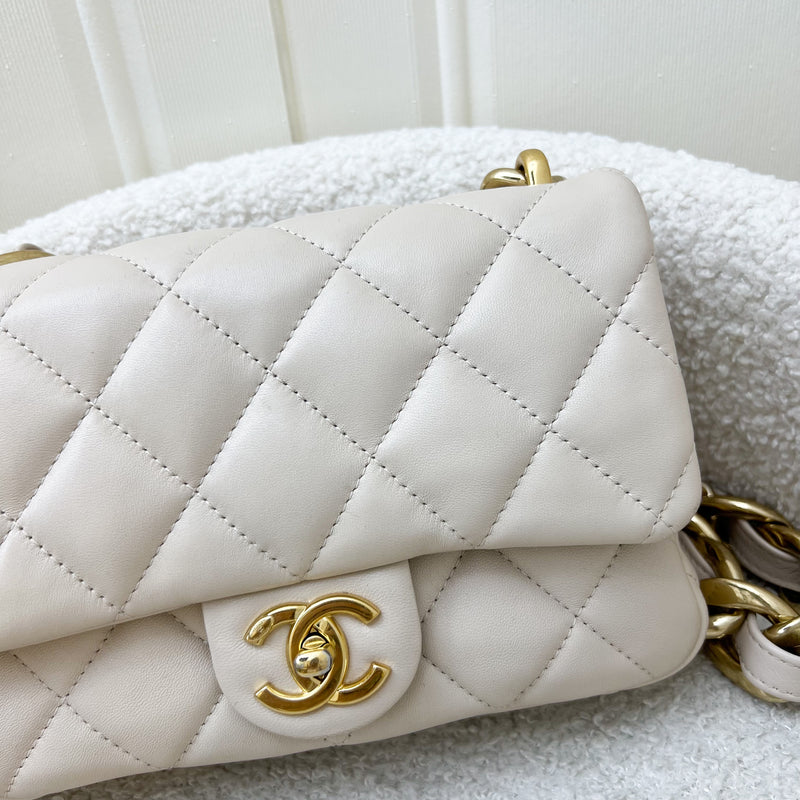 Chanel Seasonal Small Funky Chain Flap Bag in Light Beige Lambskin and GHW