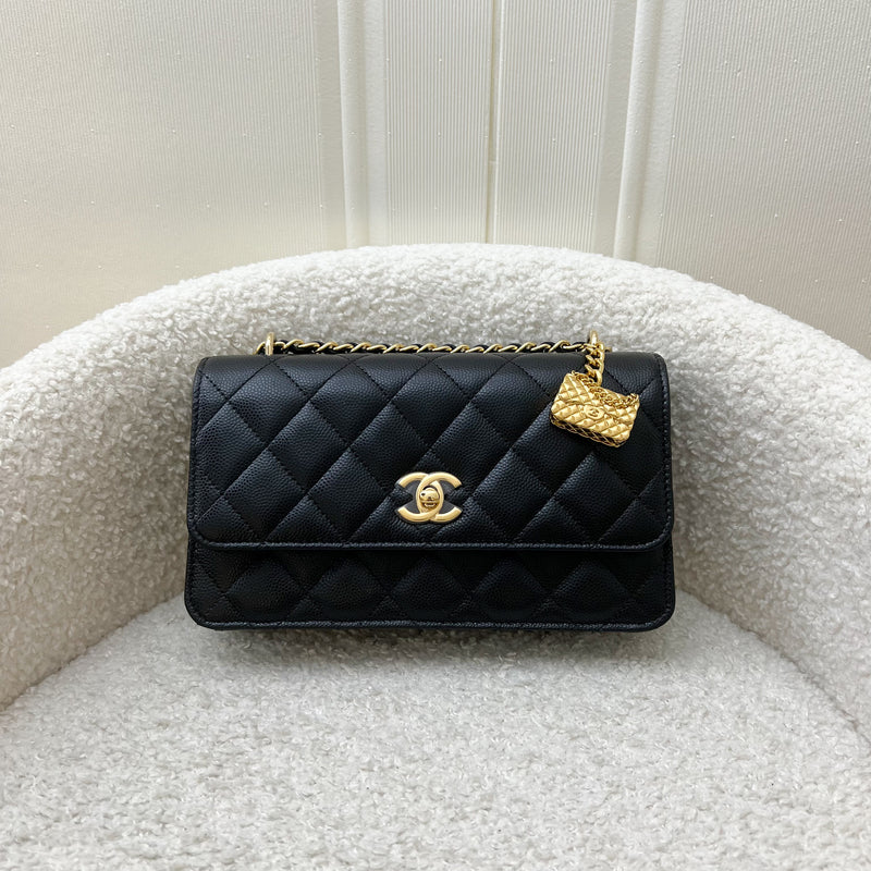 Chanel 23S Classic Flap Charm Wallet on Chain WOC in Black Caviar and GHW