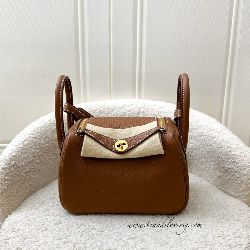 Hermes Mini Lindy in Gold Clemence Leather and GHW