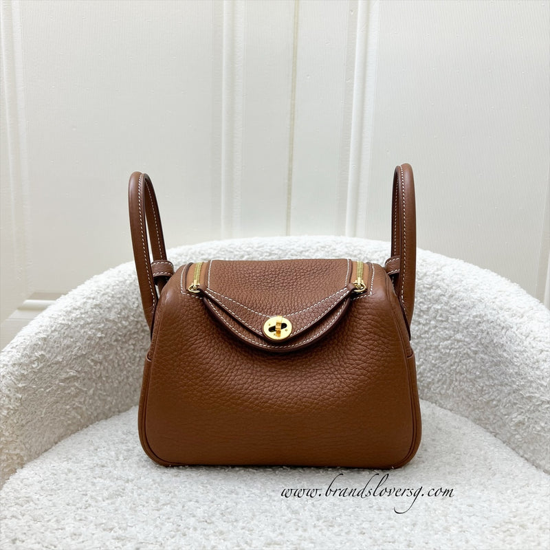 Hermes Mini Lindy in Gold Clemence Leather and GHW