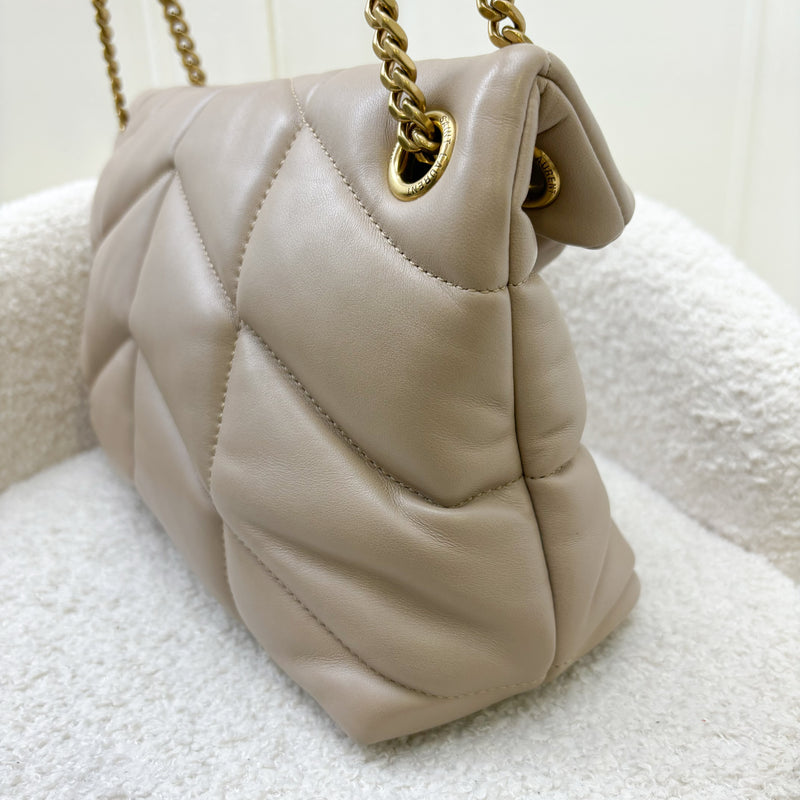 Saint Laurent YSL Small Loulou Puffer in Beige Lambskin and GHW