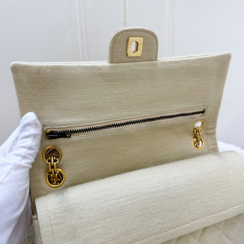 Chanel Vintage Small / Medium Flap with Bijoux Chain in Oatmeal Beige Jersey and 24K GHW