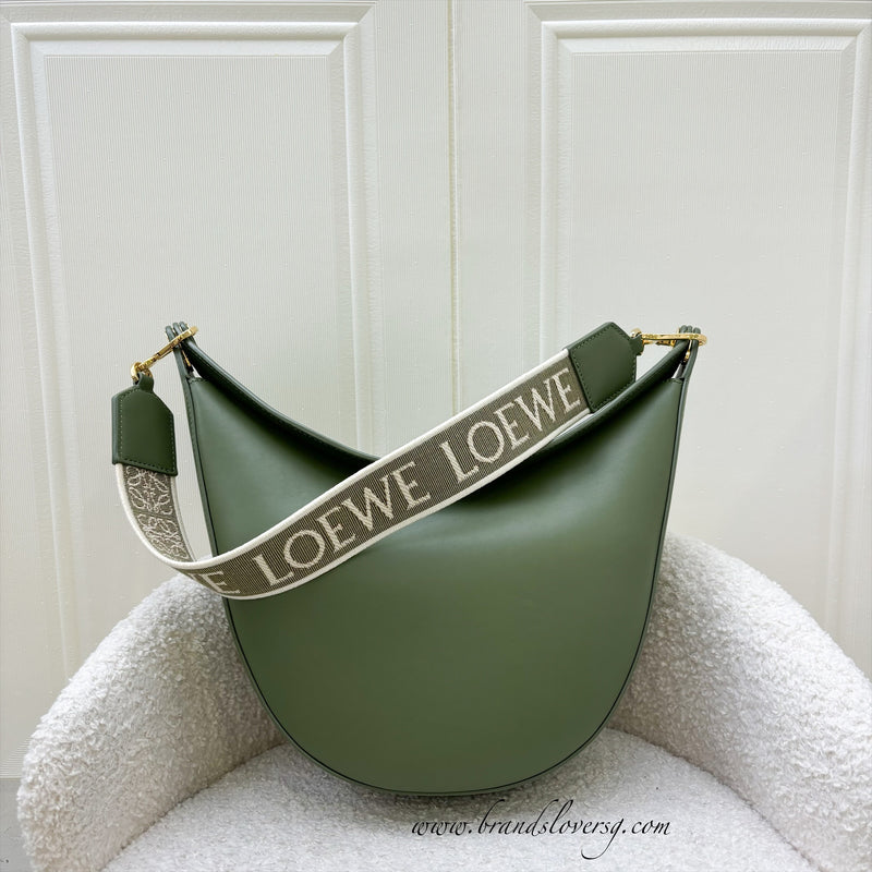 Loewe Luna Shoulder Bag in Olive Green Satin Calfskin and GHW