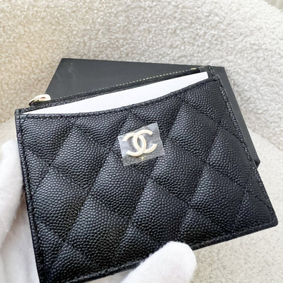 Chanel Zip Card Holder / Small Wallet in Black Caviar LGHW