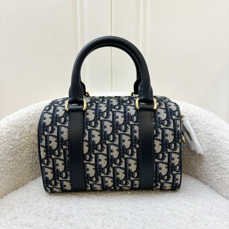 Dior Groove 20 Bowling Bag in in Navy Dark Blue Oblique Jacquard Canvas and AGHW