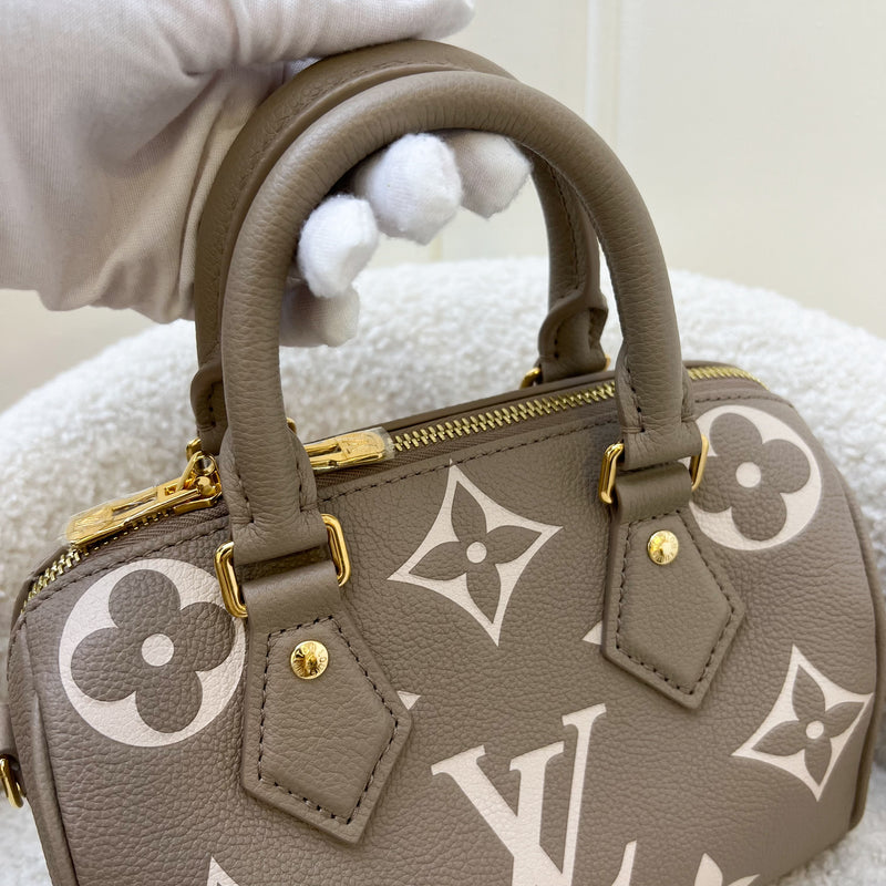 LV Speedy Bandouliere 20 in Tourterelle Giant Monogram Empreinte Leather and GHW