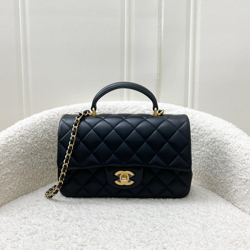 Chanel Top Handle Mini Rectangle Flap in Black Lambskin and GHW