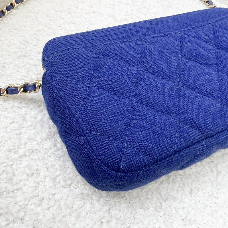 Chanel VIP Clutch on Chain / WOC in Blue Jersey Fabric and LGHW