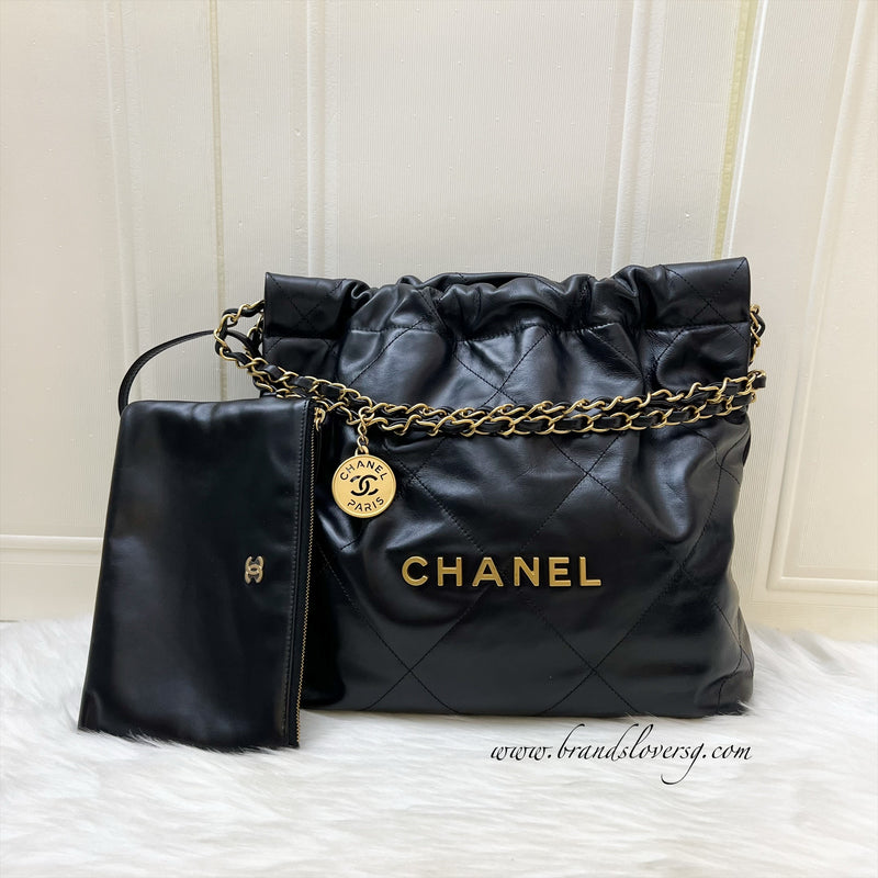 (2024 Receipt) Chanel 22 Small Hobo Bag in Black Calfskin and AGHW (Model: AS3260)