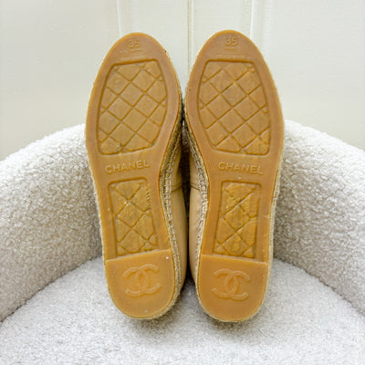 Chanel Espadrilles in Beige and Black Leather Sz 35