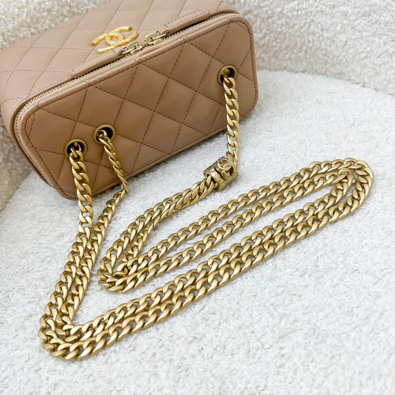 Chanel 22K Adjustable Chain Mini Crush Vanity Rectangular in Dark Beige Lambskin AGHW