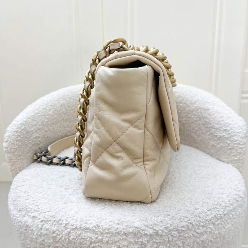 Chanel 19 Medium Flap in Light Beige Lambskin and 3-Tone Hardware