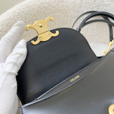 Celine Mini Besace Clea Flap Bag in Black Shiny Calfskin and GHW