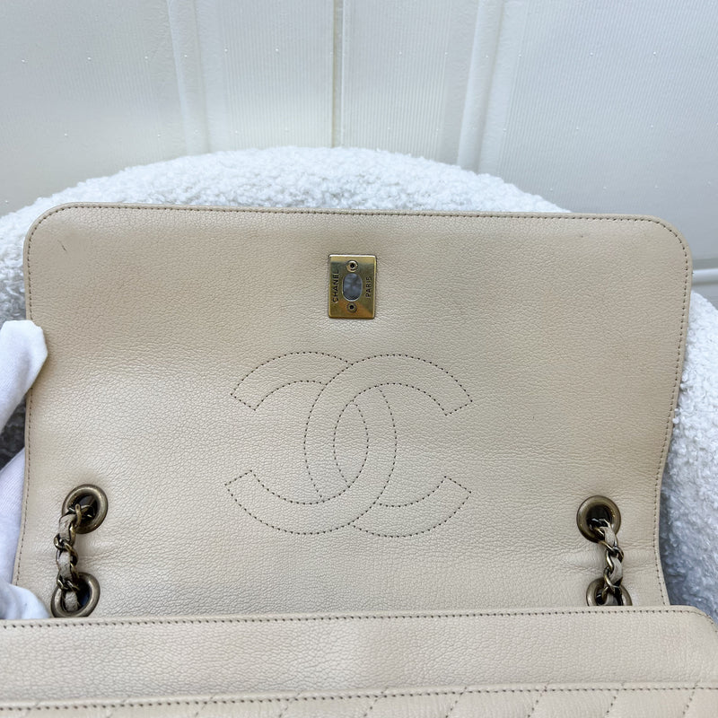 Chanel Seasonal Medium Flap in Diagonal Quilted Beige Grained Calfskin and AGHW