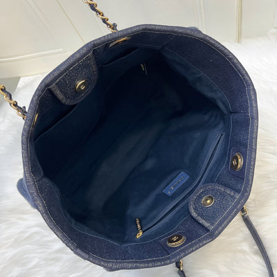 Chanel Small / Medium Deauville in Shimmery Blue Fabric and LGHW