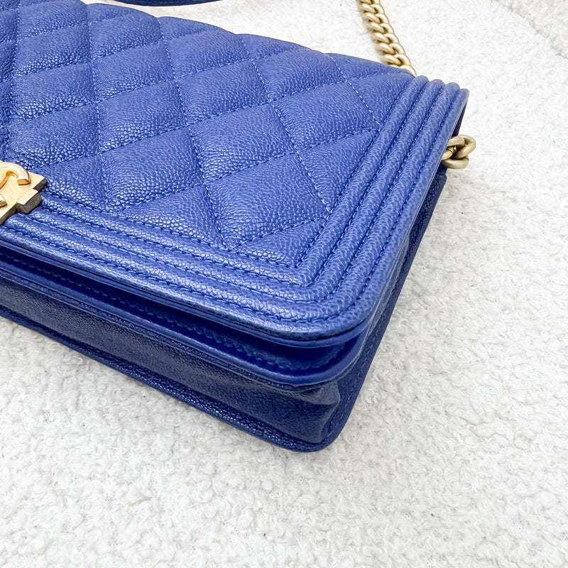 Chanel Boy Wallet on Chain WOC in Blue Caviar and AGHW