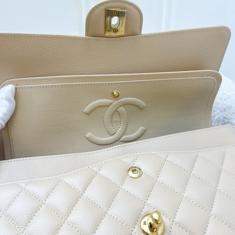 Chanel Medium Classic Flap CF in Beige Caviar and GHW