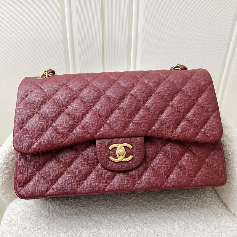 Chanel Classic Jumbo Double Flap in 18C Burgundy Dark Red Iridescent Caviar and AGHW