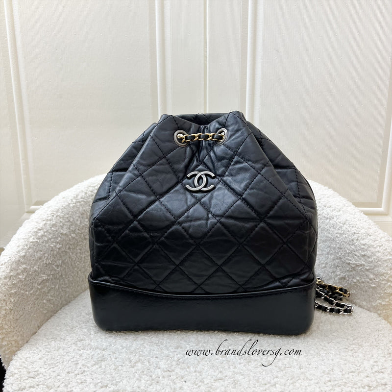 Chanel Gabrielle Small Backpack in Black Distressed Leather, Black Base and 3-tone HW