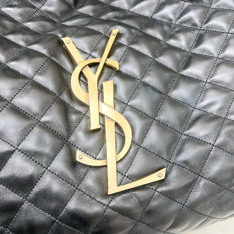 Saint Laurent YSL Icare Maxi Tote Bag in Black Lambskin and AGHW