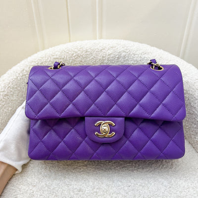 Chanel Small Classic Flap CF in 22A Dark Purple Caviar and LGHW