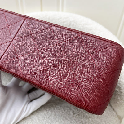 Chanel Classic Jumbo Double Flap in 18C Burgundy Dark Red Iridescent Caviar and AGHW