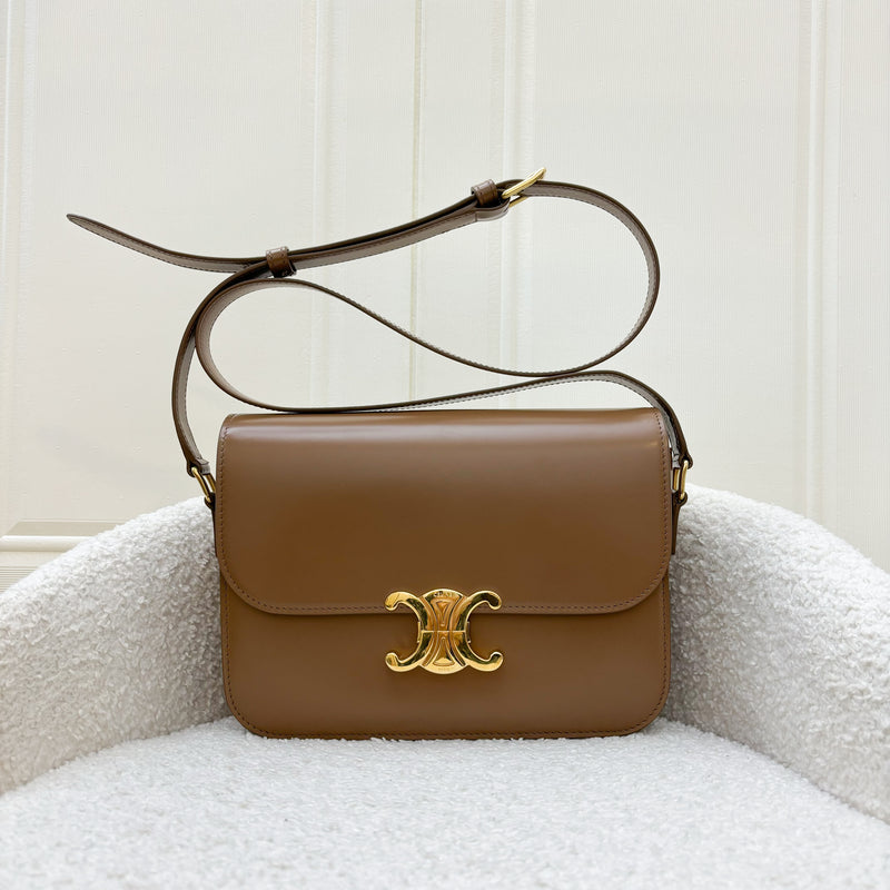 Celine Classique Triomphe Flap Bag in Bronze (Caramel) Shiny Calfskin and GHW