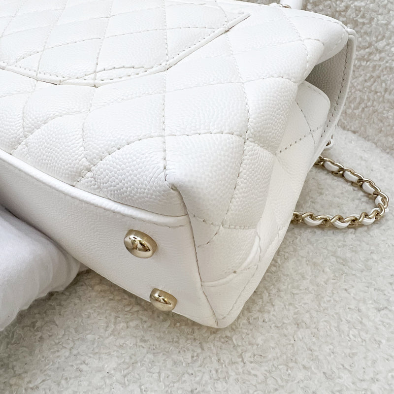 Chanel Small 24cm Coco Handle in White Caviar and LGHW