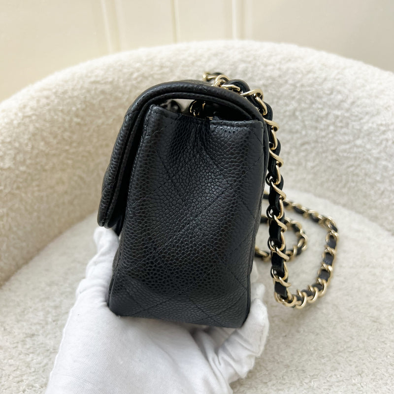 Chanel Classic Mini Square Flap in Black Caviar and LGHW (Model: A35200)