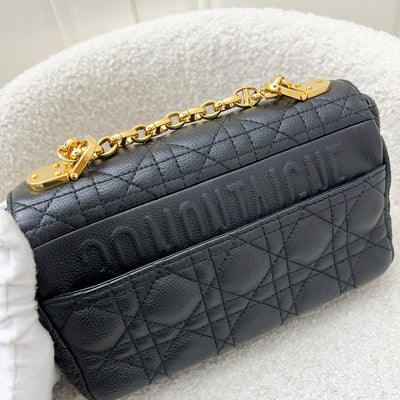 Dior Small Caro Flap Bag in Black Grained Calfskin and GHW