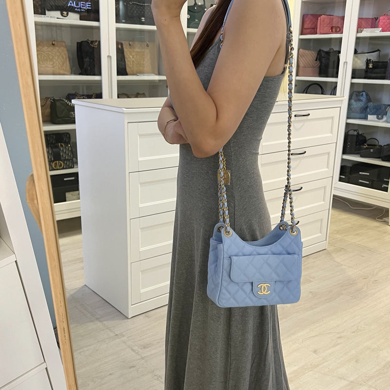 Chanel 23P Hobo Bag in Periwinkle Blue Caviar and AGHW