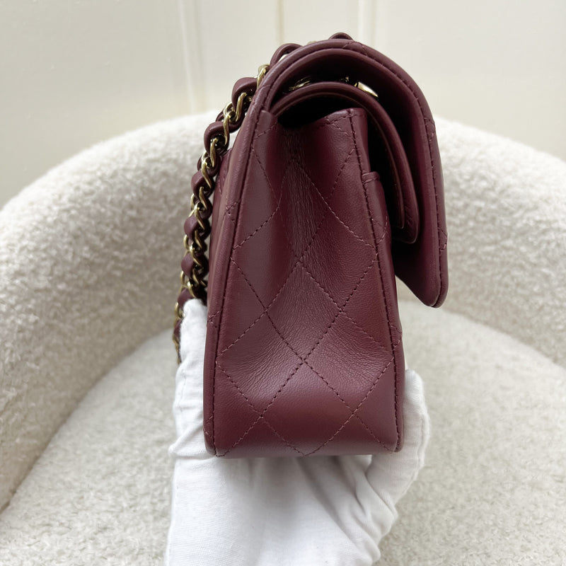 Chanel Small Classic Flap CF in Burgundy Lambskin and LGHW