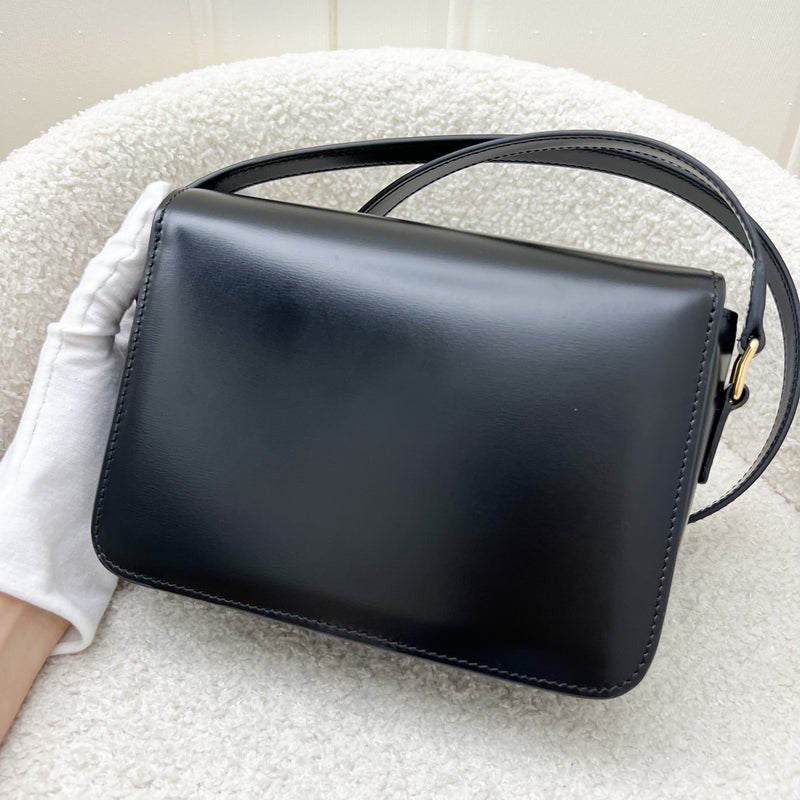 Celine Teen Triomphe Flap Bag in Black Shiny Calfskin and GHW