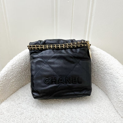 Chanel 22 So Black Mini Hobo Bag in 23K Black Caviar and GHW