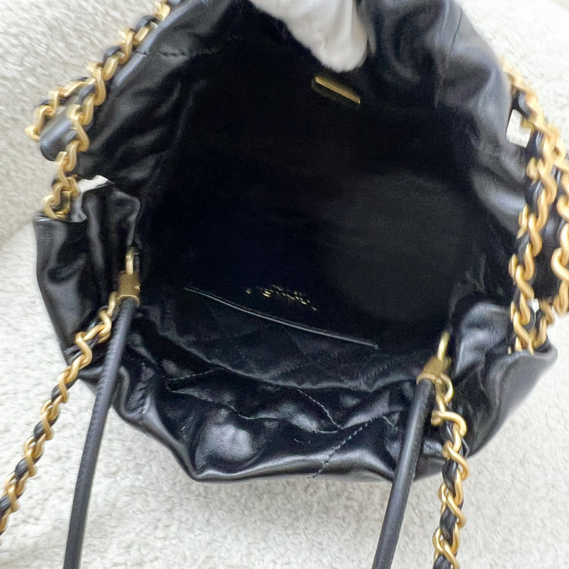 Chanel 22 Mini Hobo Handbag in Black Shiny Calfskin and AGHW