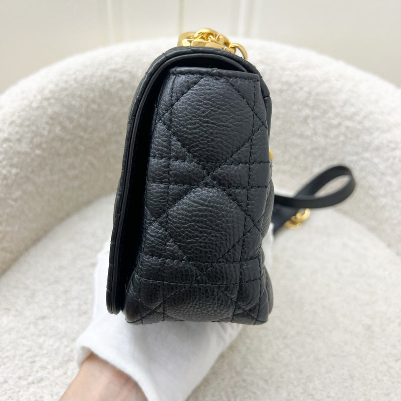 Dior Small Caro Flap Bag in Black Grained Calfskin and GHW