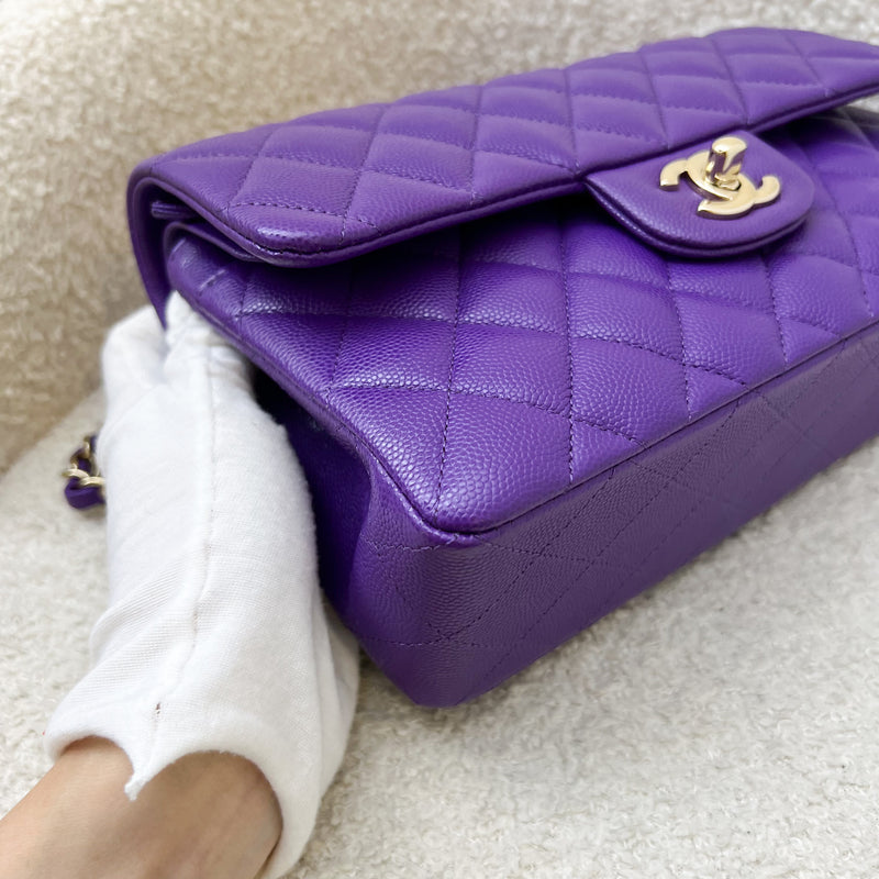 Chanel Small Classic Flap CF in 22A Dark Purple Caviar and LGHW